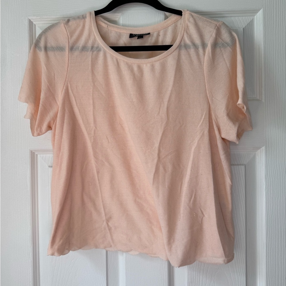 Topshop Soft Peach Short Sleeve Crewneck Tee, Size 10
